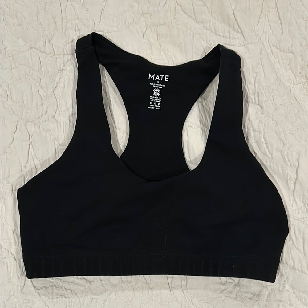 Mate the Label black organic cotton stretch sports bra women’s size small S